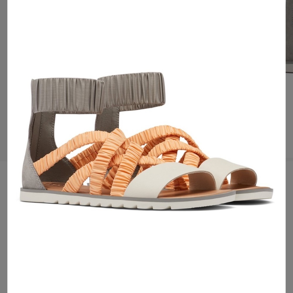 Sorel Ella 2 Chrome Gray faded spark orange zip up sandal shoe 10
